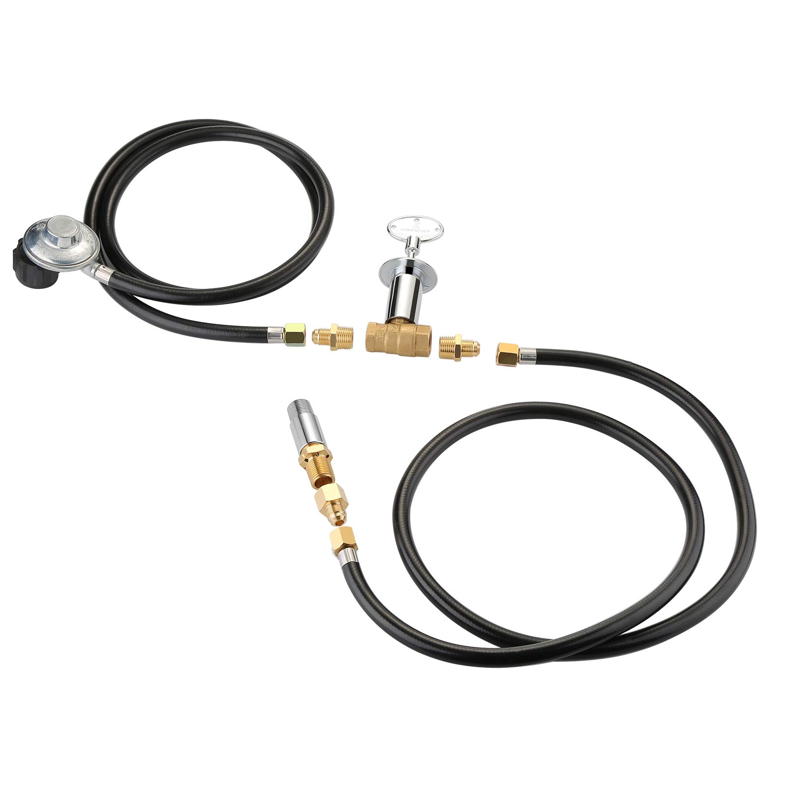 WADEOPropane Fire Pit Hose Kit with 1/2" Chrome Key Valve for Propane Gas Connection, 90K BTU Max (Key Control Valve Assembly Kit)