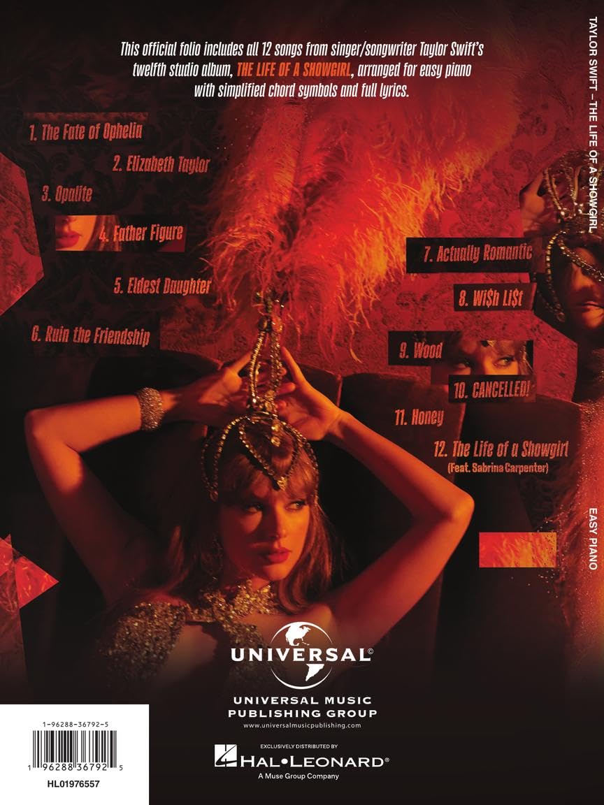 Taylor Swift - The Life of a Showgirl - Easy Piano with Lyrics Songbook      Paperback – October 1, 2025