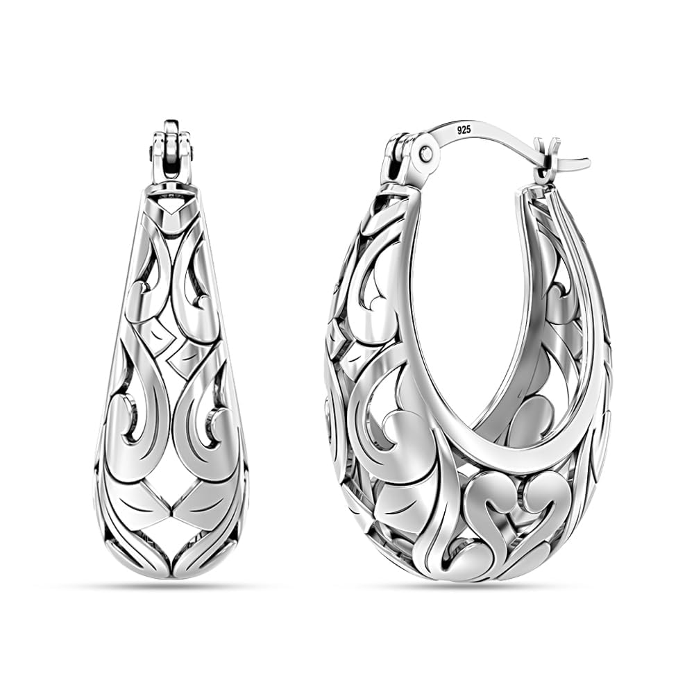 LeCalla Orecchini a cerchio in argento 925 | Orecchini a cerchio in filigrana di ispirazione italiana | Orecchini a cerchio in filigrana antichi per donna