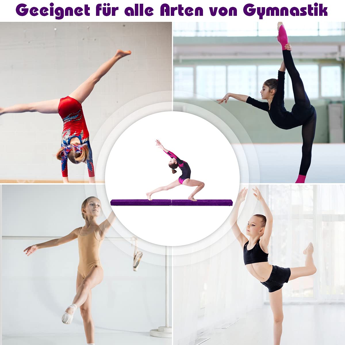 RELAX4LIFE Schwebebalken Kinder 210cm, Balancierbalken zusammenfaltbar, Balance Beam Klappgymnastik mit Rutschfester Basis, Übungsbalken mit Einbauscharniere & Schaumstoff, Gymnastik Übungen zu Hause
