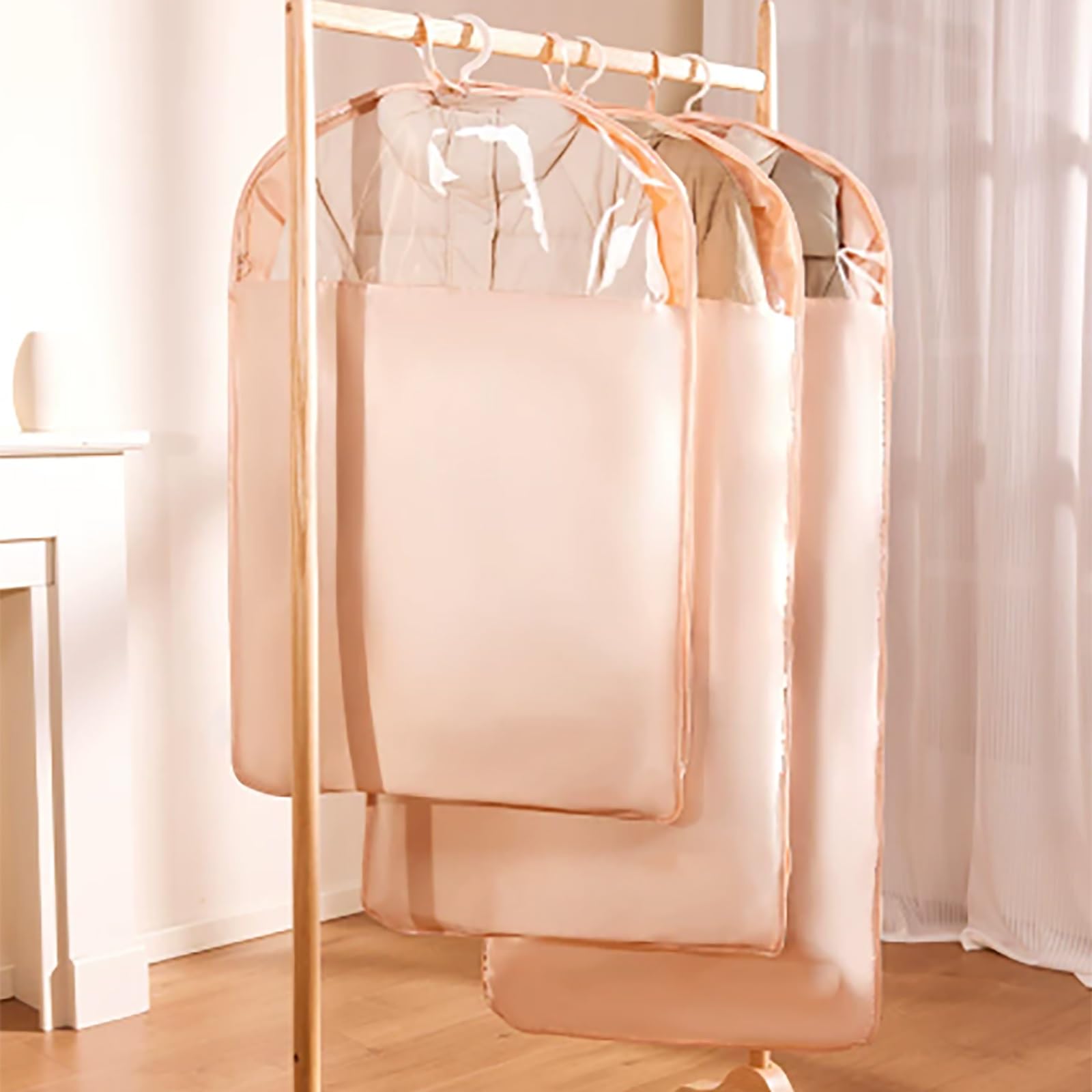 Funda Ropa Compresión para Plumíferos, Porta Trajes Colgada con Ventana TPU | Fundas Abrigos para Colgar Satén Presionar para Comprimir, Sin Bomba de Vacío(58*130cm/23*51in)