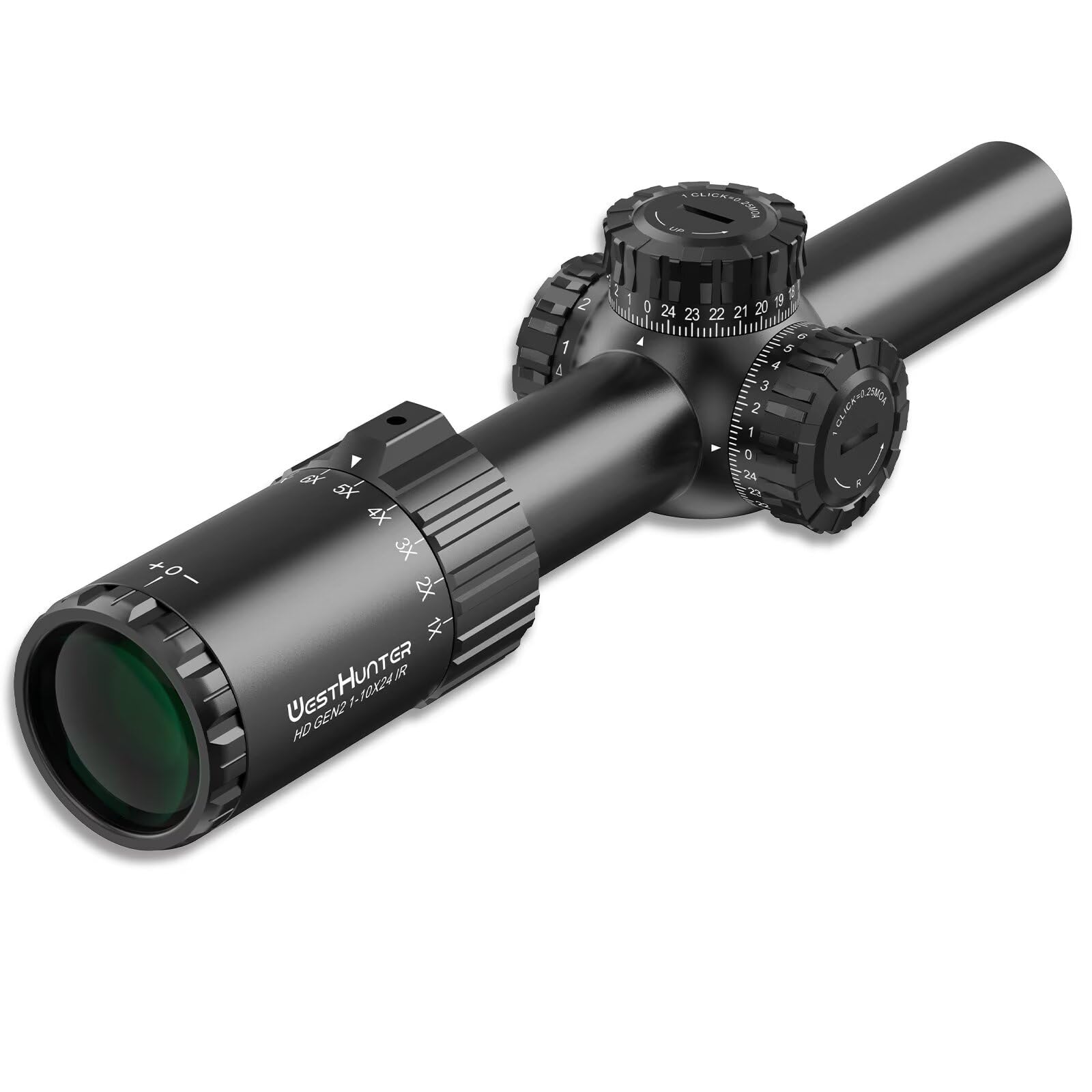WestHunter Optics HD GEN2 1-10 x 24 IR LPVO Viseur télescopique, second plan focal (SFP), tube de 30 mm, grille éclairée, réglage 1/4 Moa de précision, indiqué uniquement pour les activités sportives