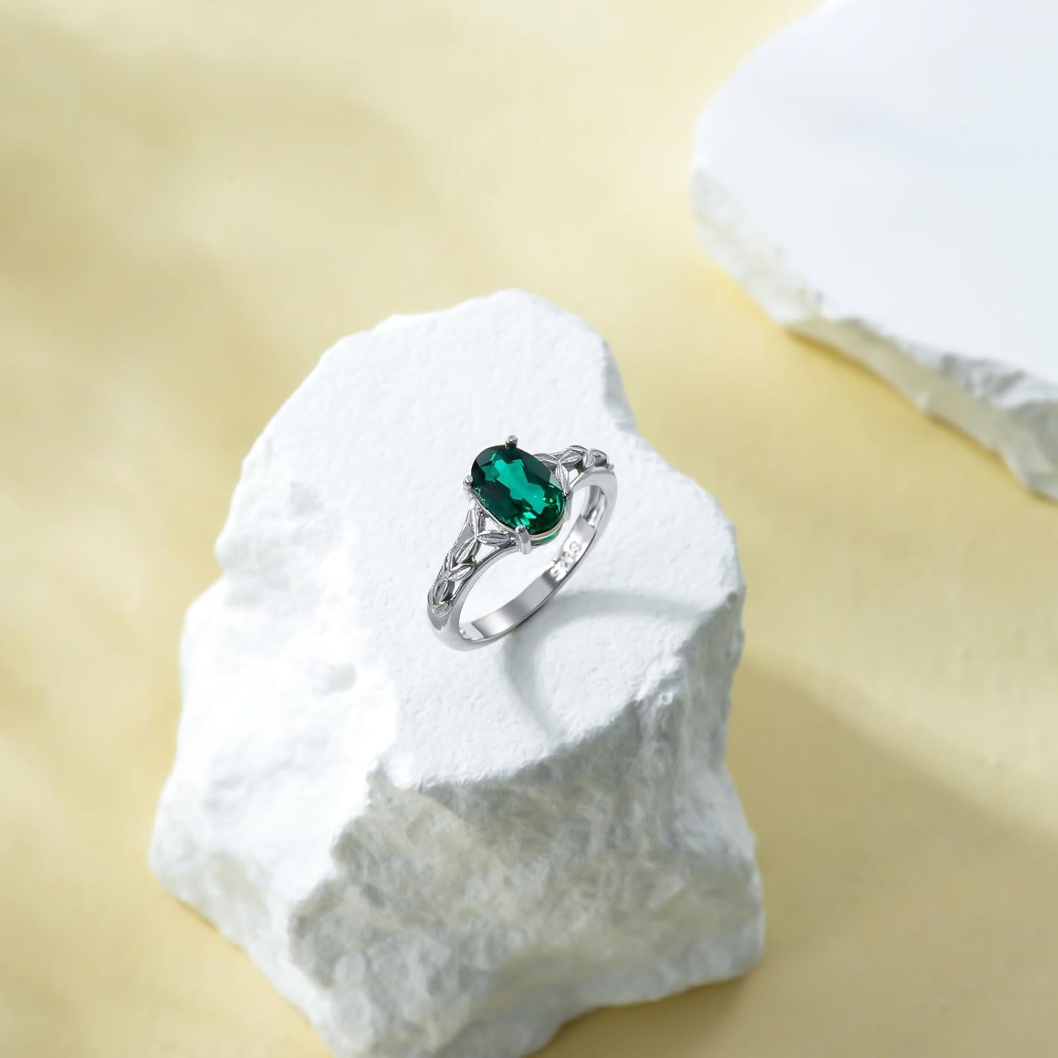 Oval-Cut Emerald Engagement Ring for Women 925 Sterling Silver Celtic Knot Birthstone Promise Ring for Her - Image 2