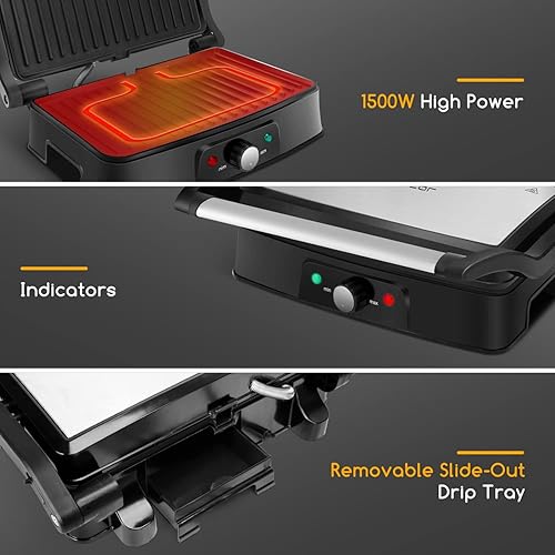 Miniatura 3 de Aigostar Prensa eléctrica Panini con ajuste de temperatura ajustable, hervidor de té eléctrico de 1,7 litros con LED iluminado