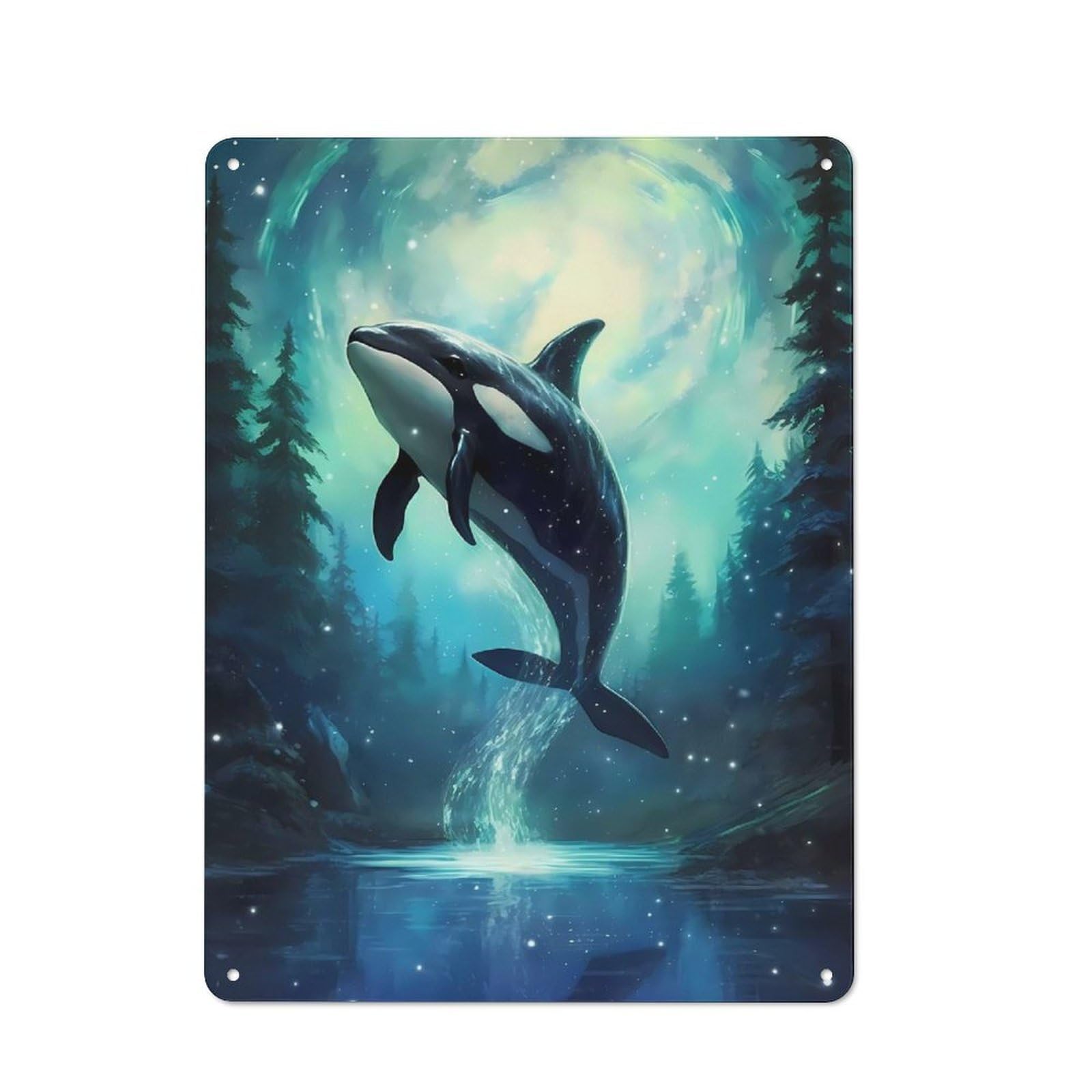Junmoney Orca Whale Enchanted Sea Metal Plaque 40X30cm With For Garage Wall, Retro Decor, Housewarming Present For People Styling Garage