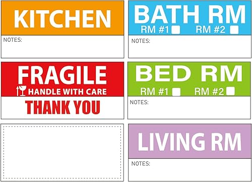 Yoget Etiquetas grandes de mudanza de hogar de 1.654 x 3.543 in para mudanzas de apartamentos, 4 calcomanías de embalaje codificadas por