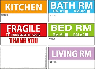 Yoget 42x90mm Large Home Moving Labels for Apartment Moving, 4 Different Color Coded Packing Stickers + 40Pcs Fragile Stickers + 40 Pcs Removable Blank Furniture Labels (240 Labels)