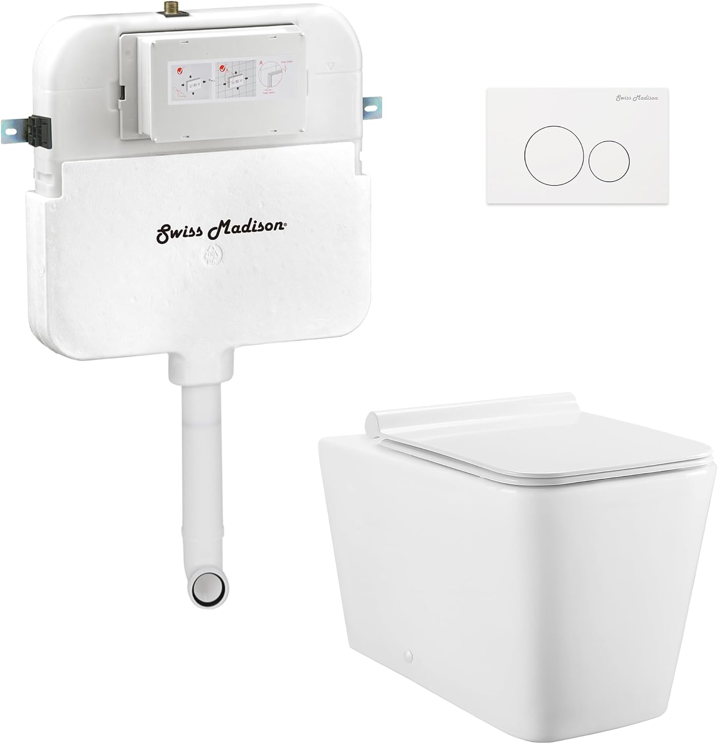 Bastille Back-to-Wall Toilet Bundle 0.8/1.6 GPF Dual Flush in Glossy White with White Flush Plate