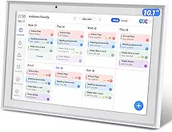 Agenda de parede de 25,7 cm, calendário digital e tabela de tarefas, tela sensível ao toque inteligente para horários de família e fotos na nuvem (branco, 10,1)
