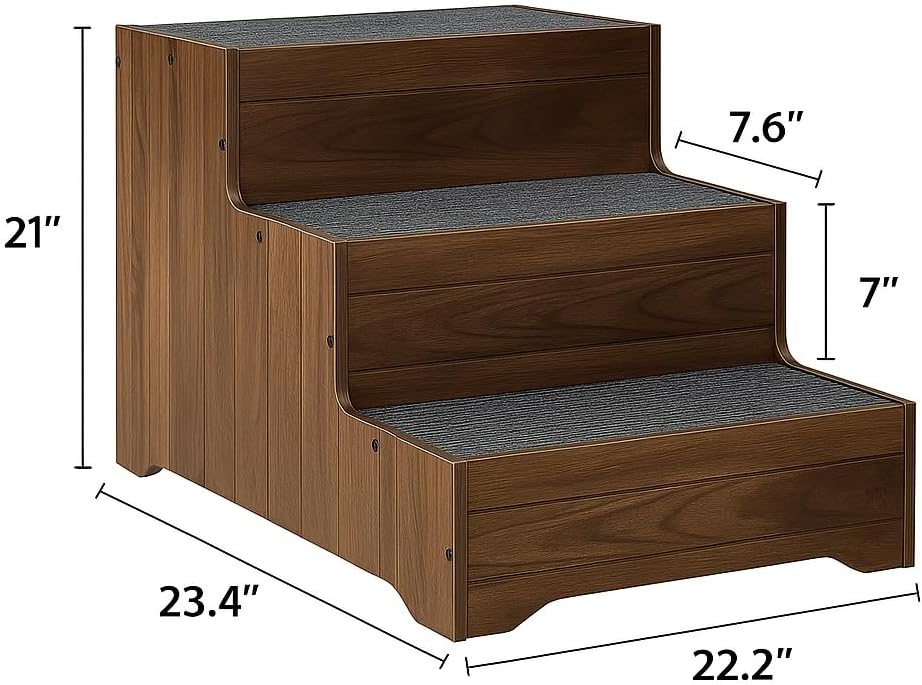 Furniture Style Dog Stairs, Wooden Pet Steps for Small Medium Dogs Cats, 3-Step Tall Solid Dog Ladders for High Bed, Couch, Sofa – Ideal for Elderly, Injured, Recovering or Short-Legged Pets