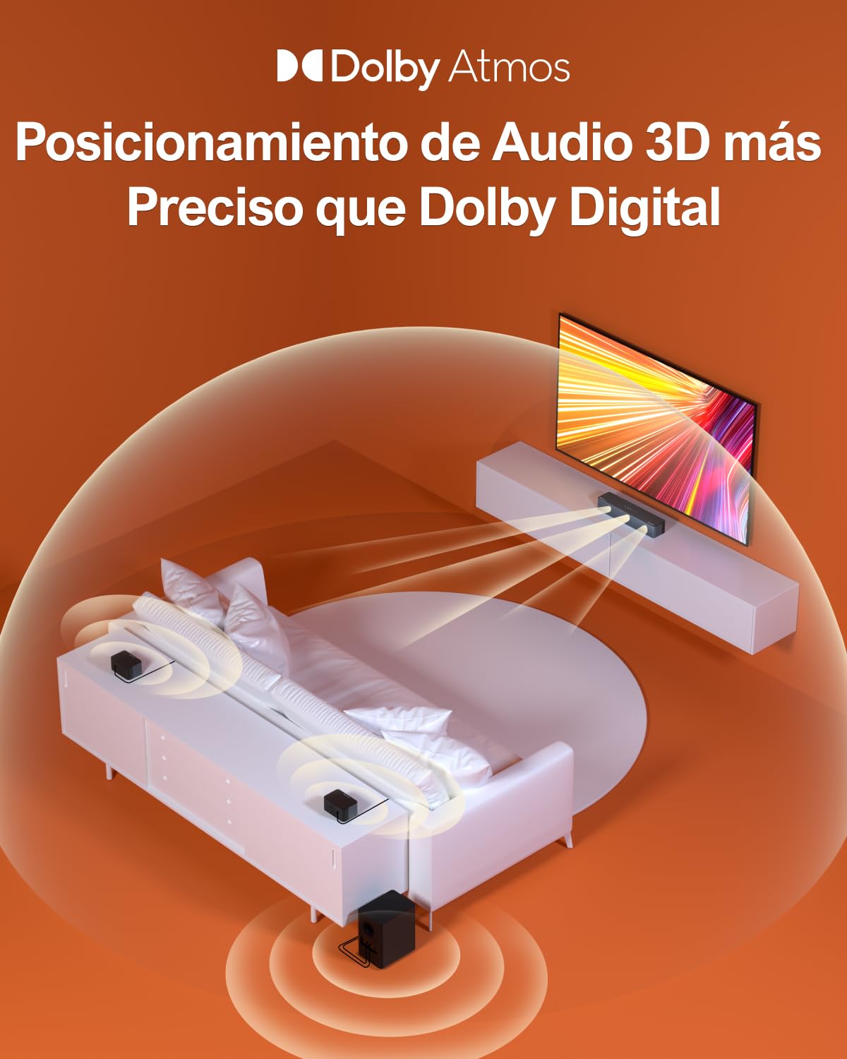 ULTIMEA 5.1 Barra de Sonido con Dolby Atmos, Sistema de Sonido Envolvente 3D, Barra de Sonido para TV con Subwoofer, 2 Altavoces Traseros, Soundbar Bluetooth 5.3 con Graves Ajustables, Poseidon D60
