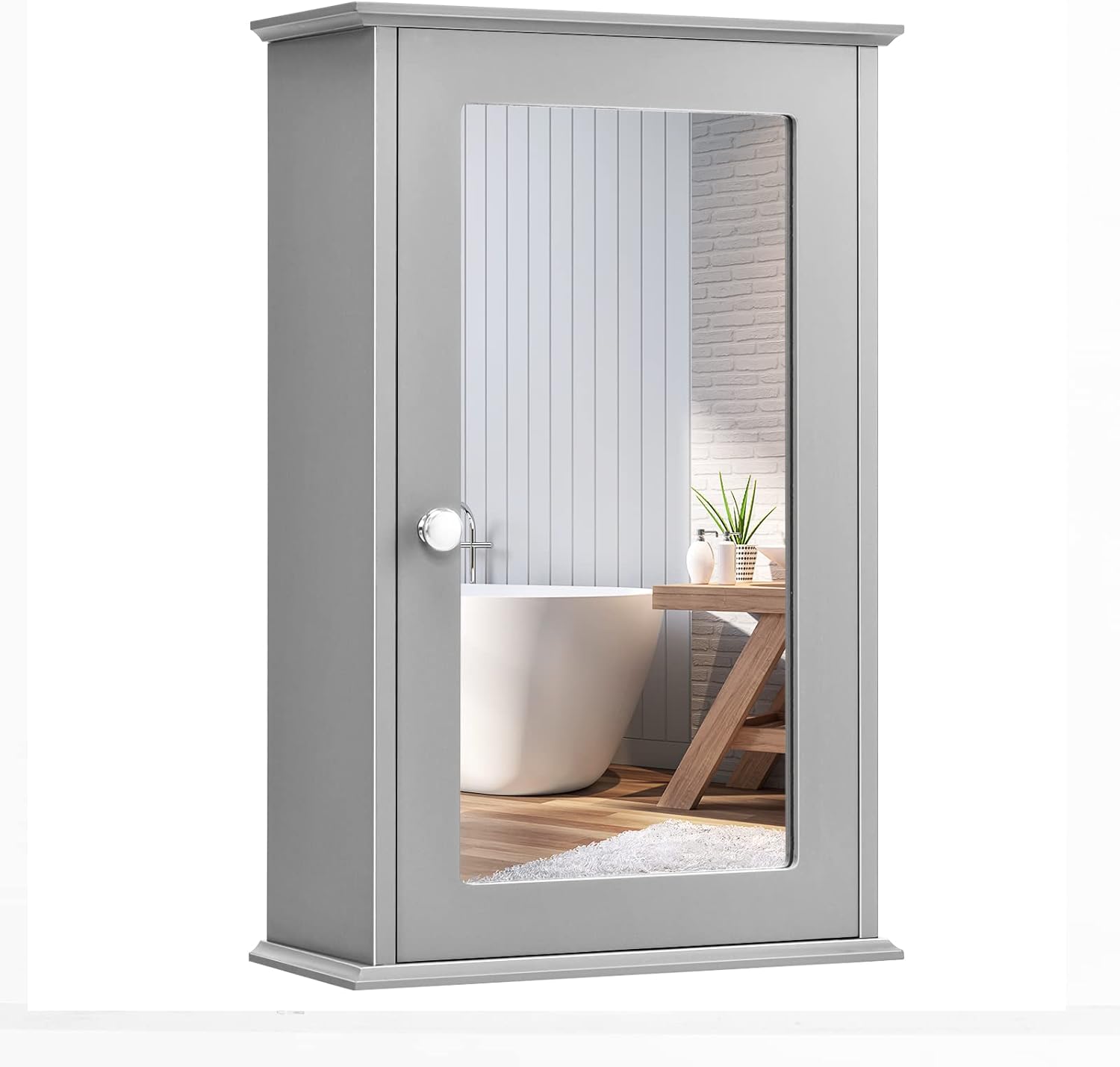 RELAX4LIFE Wall Mounted Bathroom Cabinet, 2-in-1 Mirror Medicine Cabinet w/ 3 Heights Adjustable Shelf & Reversible Single Mirror Door, Storage Cabinet Over-The-Toilet Storage Organizer (Brown)