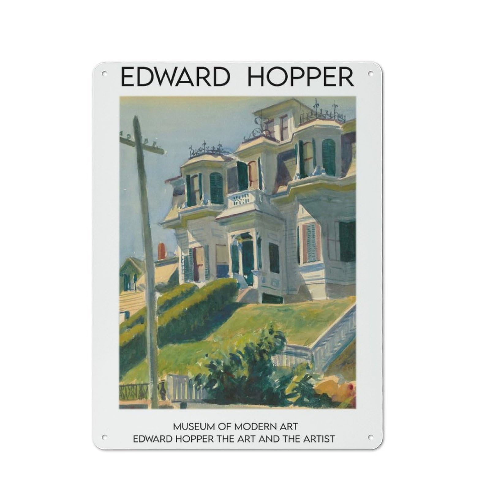 Junmoney Edward Hopper House Painting Retro Metal Sign 40X30cm For Garden Room Or Summerhouse, A Decorative Metal Sign For Garden Rooms And Summerhouses