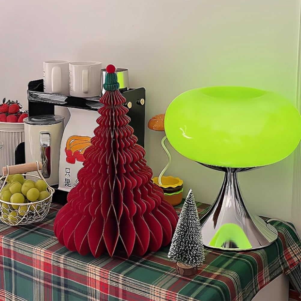 Lampa stołowa zielona z kablem Lampa stołowa LED w stylu vintage z szklanym kloszem 3000K/4500K/6000K Lampa Bauhaus Macaron Lampa retro w kształcie grzyba Zielona dekoracyjna lampka nocna do salonu