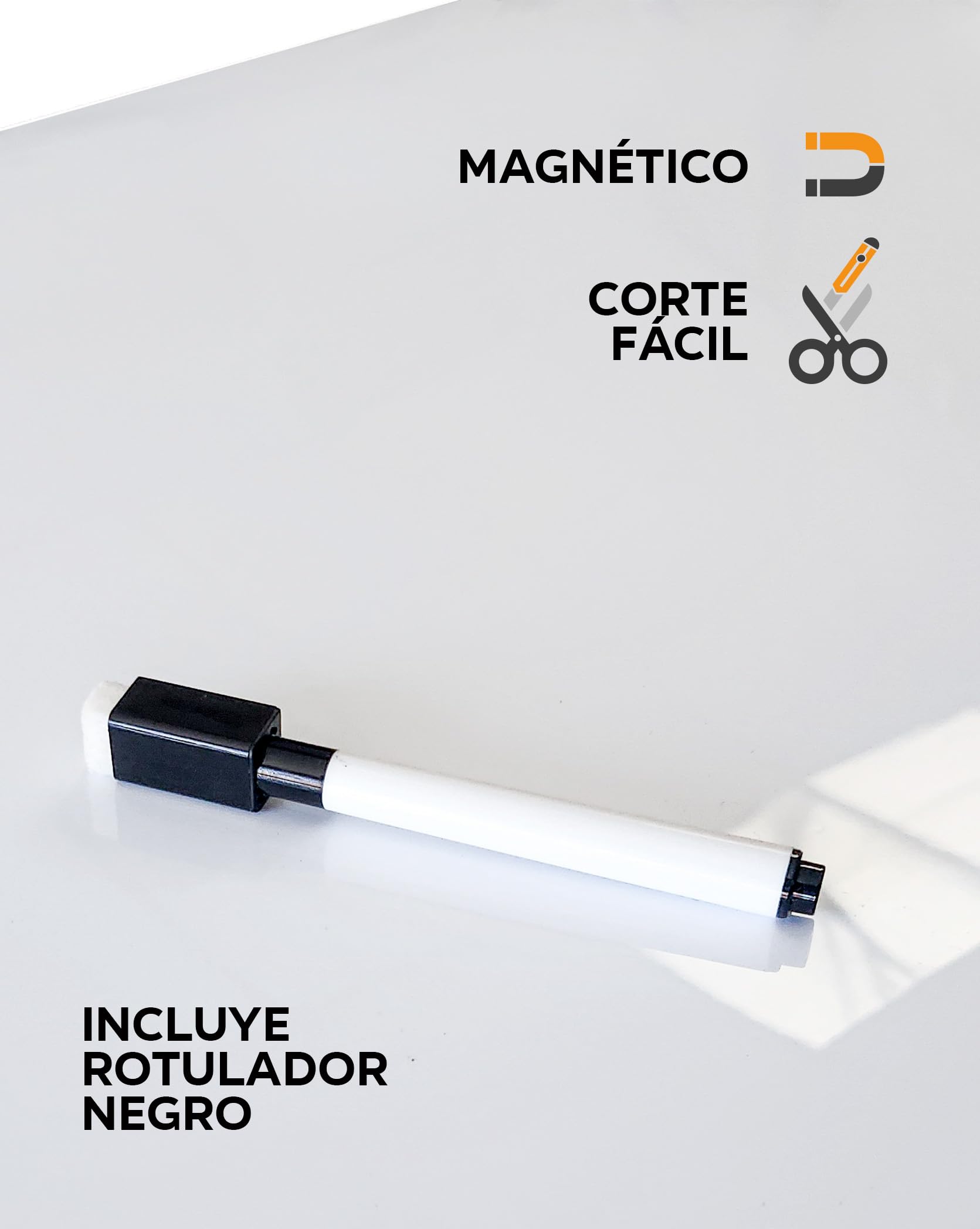 Lámina magnética blanca para escribir y borrar "pizarra imán". Pizarra Magnética 90cm-120cm. Incluye rotulador con imán