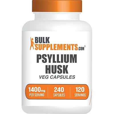 BulkSupplements.com Psyllium Husk Capsules - Psyllium Supplement, Psyllium Husk Fiber - Vegan & Gluten Free, 240 Veg Capsules (Pack of 1)