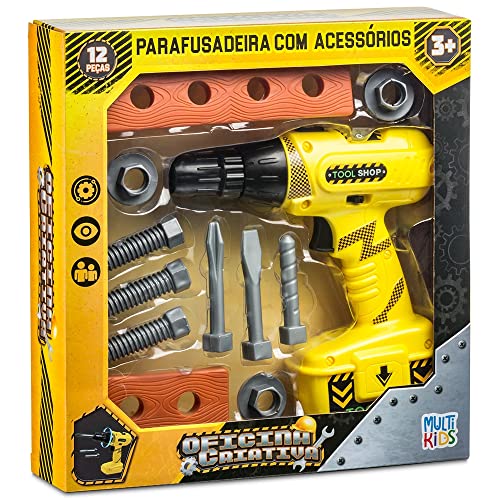 Oficina Criativa Parafusadeira com Função e Acessórios com 12 Pcs Multikids - BR1830