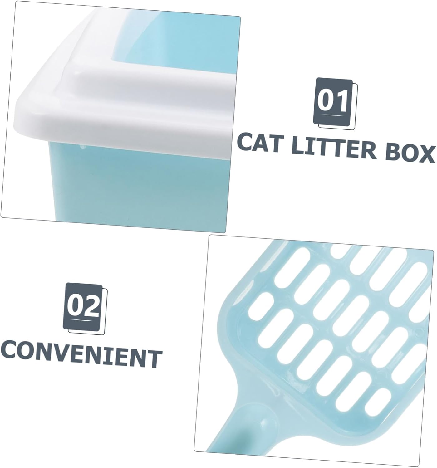 Kisangel Cat Litter Box High Sides Splash Litter Tray for Kittens and Cats Easy to Clean Portable Design Removable Sifting Scoop Material