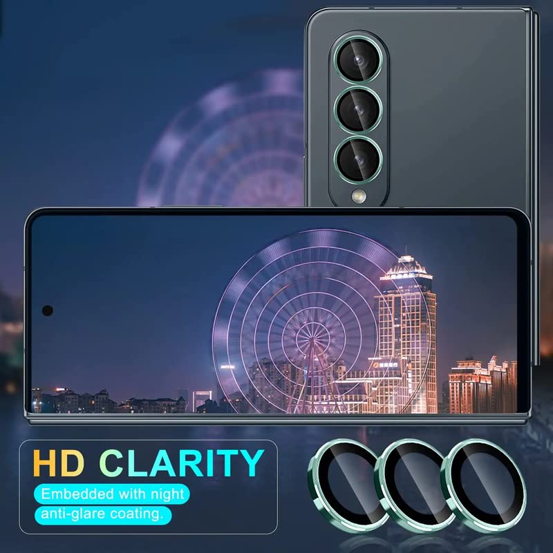 Image of Diamond Camera Lens Protector for Samsung Galaxy Z Fold 4, Metal Individual Ring 9H Tempered Glass Screen Camera Protection Cover for Z Fold 4 5G, Gold Diamond