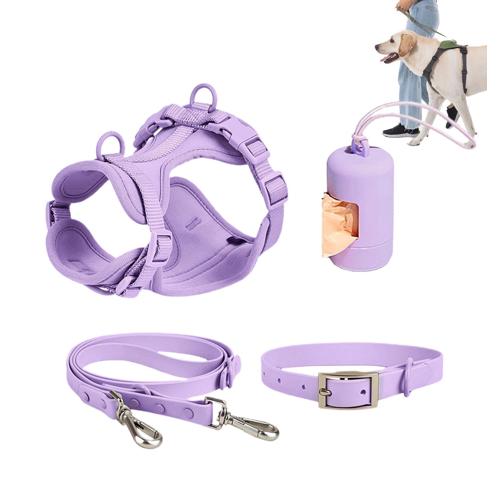 Hundeleinen-Set, Hundegeschirr-Set,Haustiergeschirr, Halsband und Leine im | Set | Leinenset „Step in No Pull“-Haustiergeschirr für Hunde und Welpen mit Kotbeutelhalter
