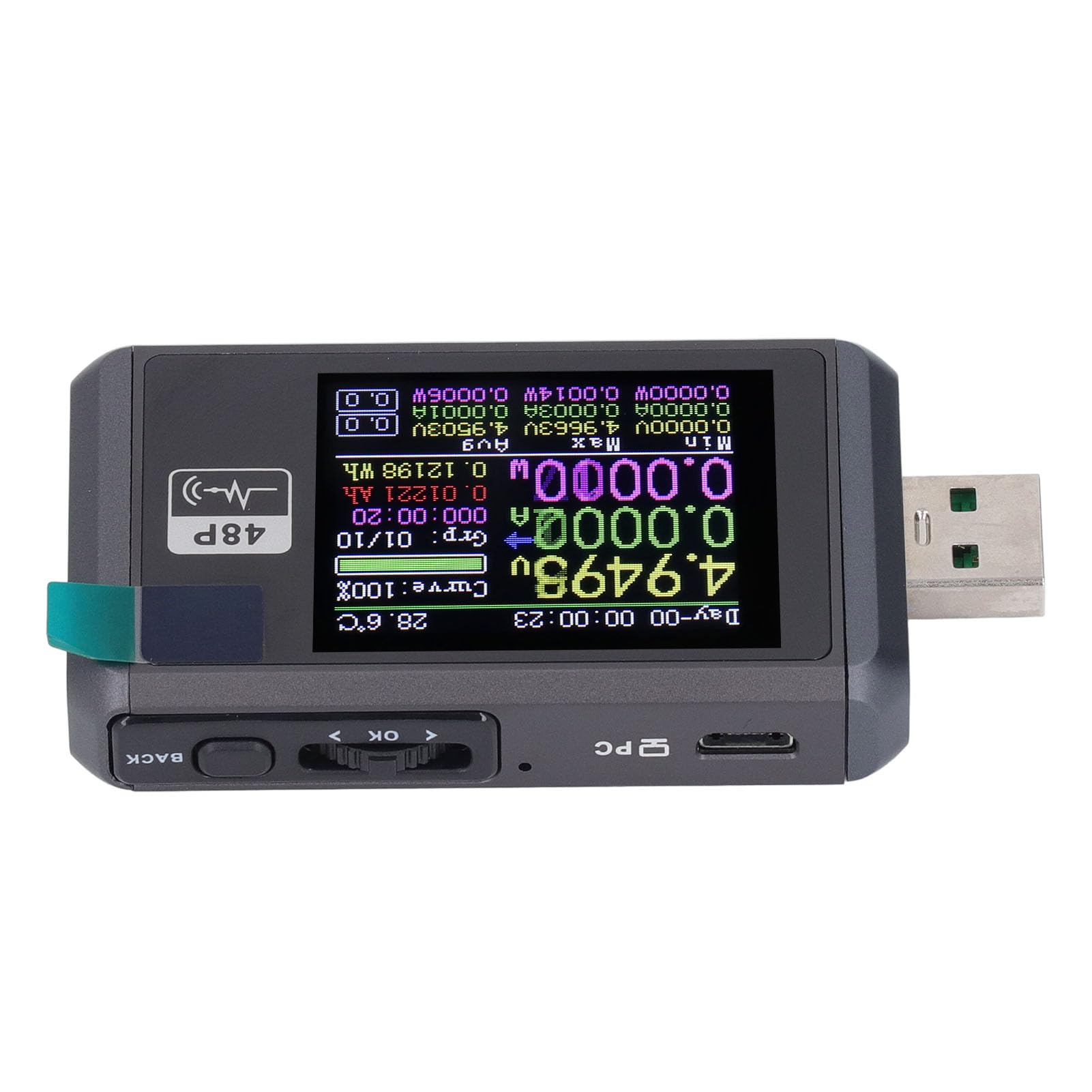 ASHATA Multimètre USB, Voltmètre Ampèremètre 6 Chiffres, Câble Type C