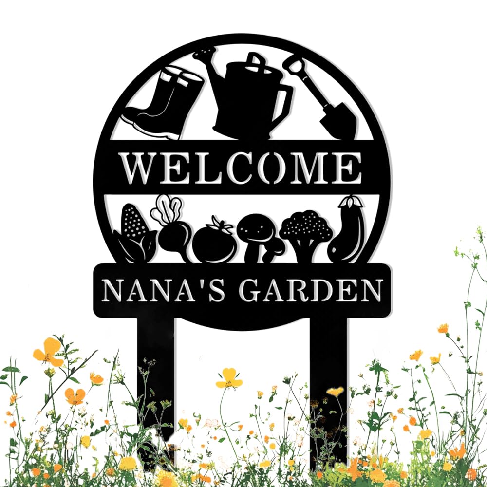 Custom Vegetable Garden Stake Outdoor Metal Name Sign,Personalized Vegetables Decor Signs Gifts for Gardeners,Customized Yard Welcome Plaque for Birthday Gift,Gardening Gifts for Lawn Art Farmhouse