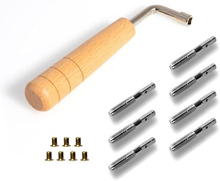 Lyre Harp Tuning Pins 7 Piece for Small Harps with L-Shape Wrench | string replacement compatible, for Celtic and folk harps, secure pin winding, steel construction, music repair tool