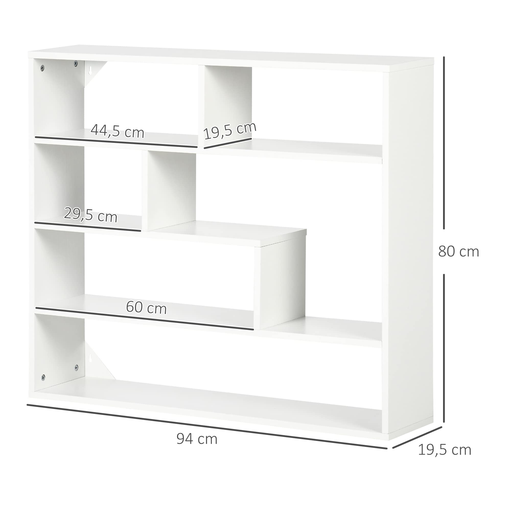 HOMCOM Estantería de Pared 4 Niveles Balda Flotante 94x19,5x80 cm Blanco | 7 Compartimientos Abiertos, para Salón Dormitorio Oficina, Estilo Moderno