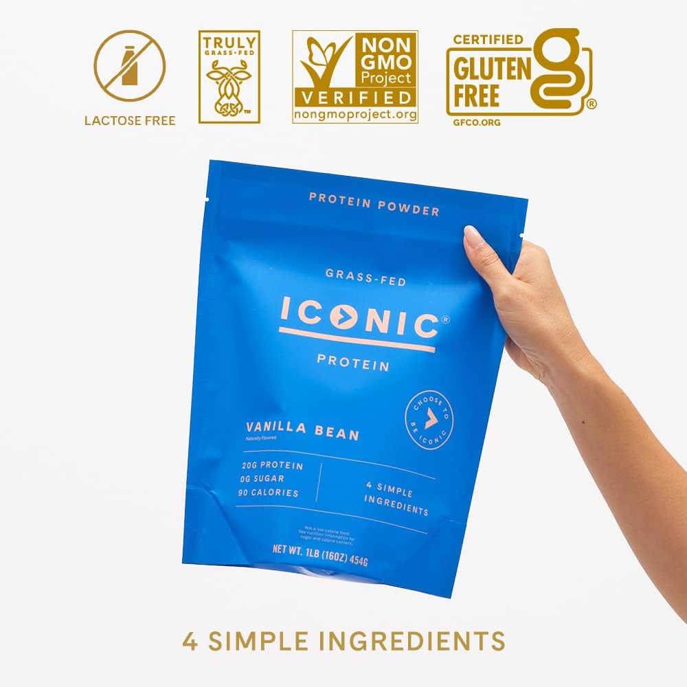 ICONIC Protein Powder, Vanilla Bean - Sugar Free, Low Carb Protein Powder - Lactose Free, Gluten Free, Non-GMO, Kosher - 20g Grass Fed Whey & Casein Protein - Keto Friendly