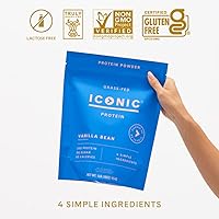 Vista 6 de ICONIC Protein Powder, Vanilla Bean - Sugar Free, Low Carb Protein Powder - Lactose Free, Gluten Free, Non-GMO - 20g Grass Fed Whey & Casein Protein