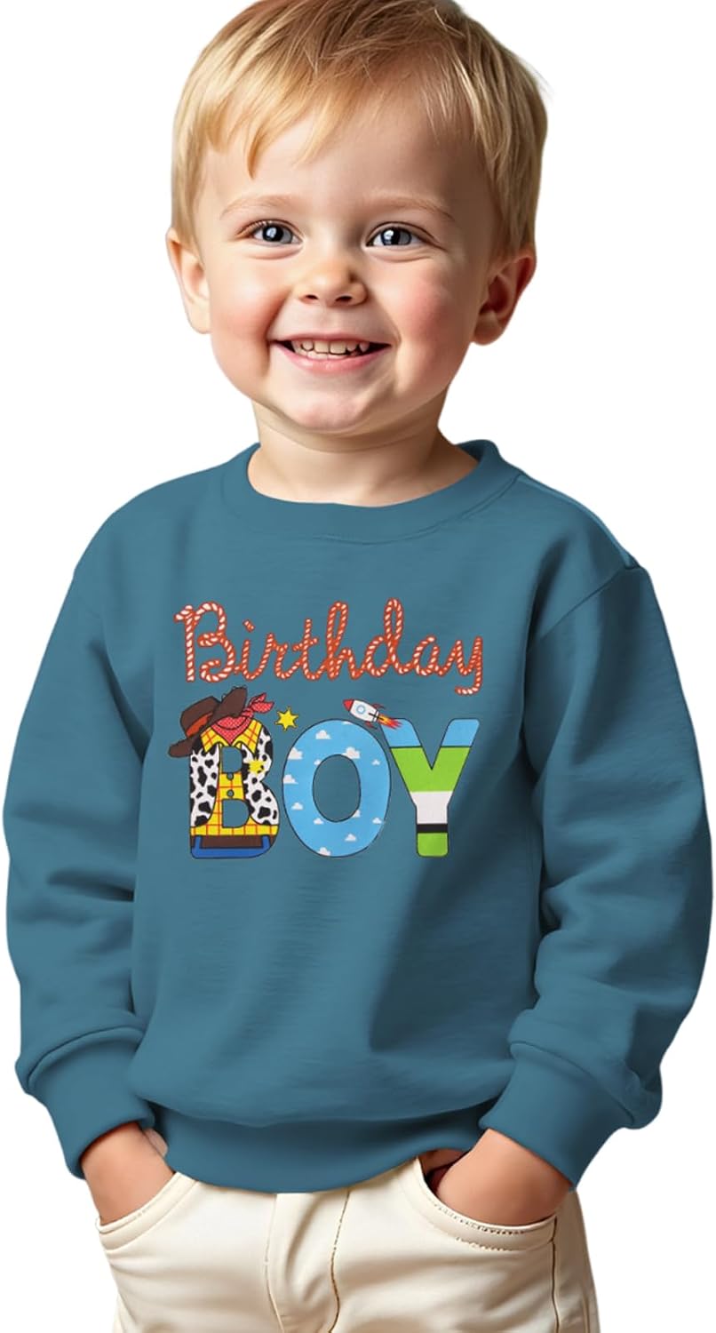 Birthday Boy Shirt Cartoon Graphic Birthday Sweatshirt Toddler Baby Boys Bday Party Outfit Long Sleeve Pullover Top