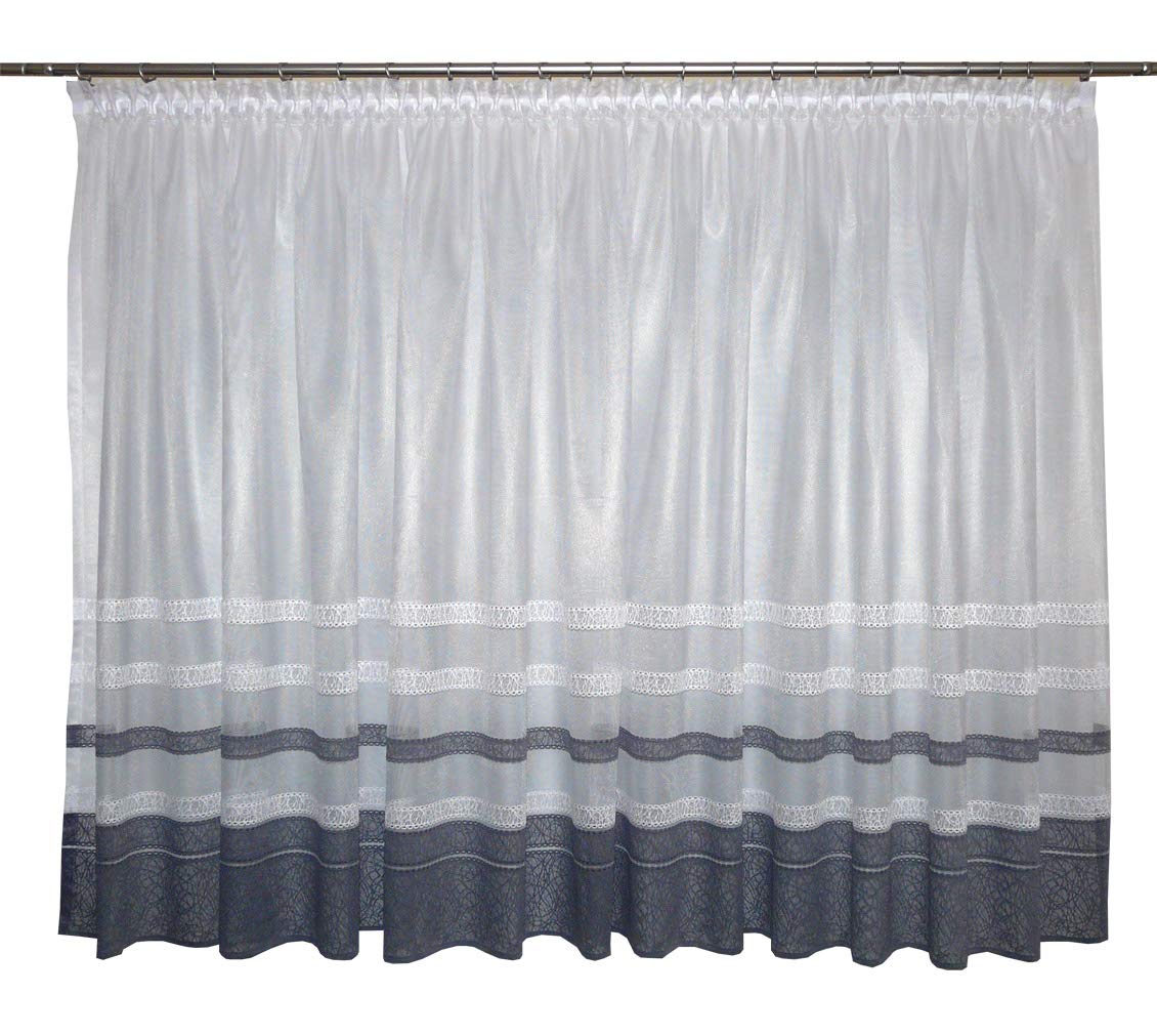 FKL DESIGN Home Deco Magnifique Rideau prêt à l'emploi pour fenêtre - Panneau à Volants Blanc - Ruban fumé - Store Jacquard - Hauteur 160 cm - AG41 (160 x 400 cm)