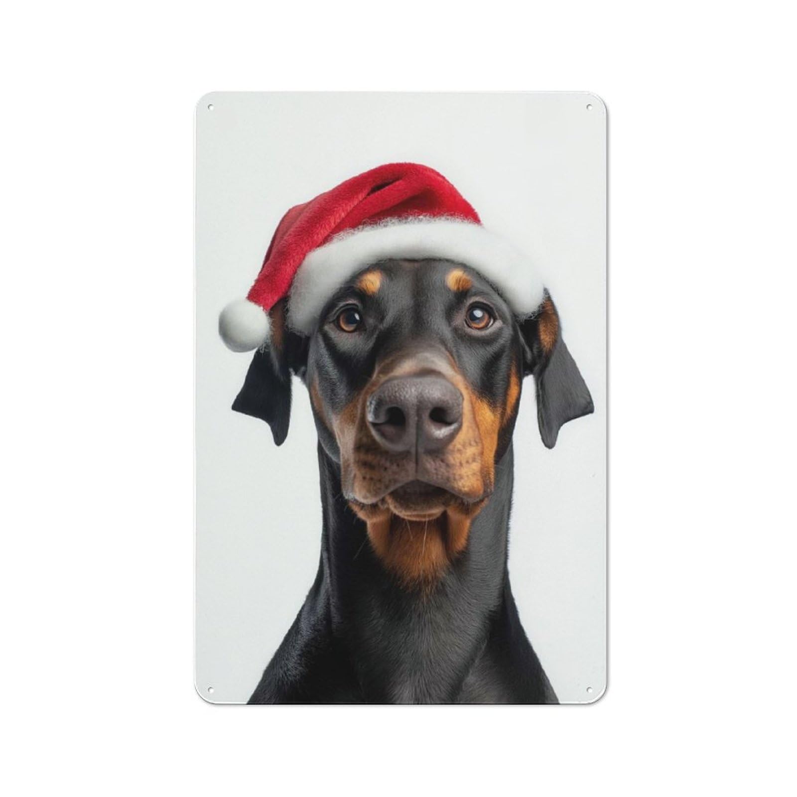 Junmoney Doberman Dog Christmas Portrait 30X20cm Rustic Metal Sign With For Hobby Room Or Studio, Metal Sign Decor For Hobby Rooms And Studios