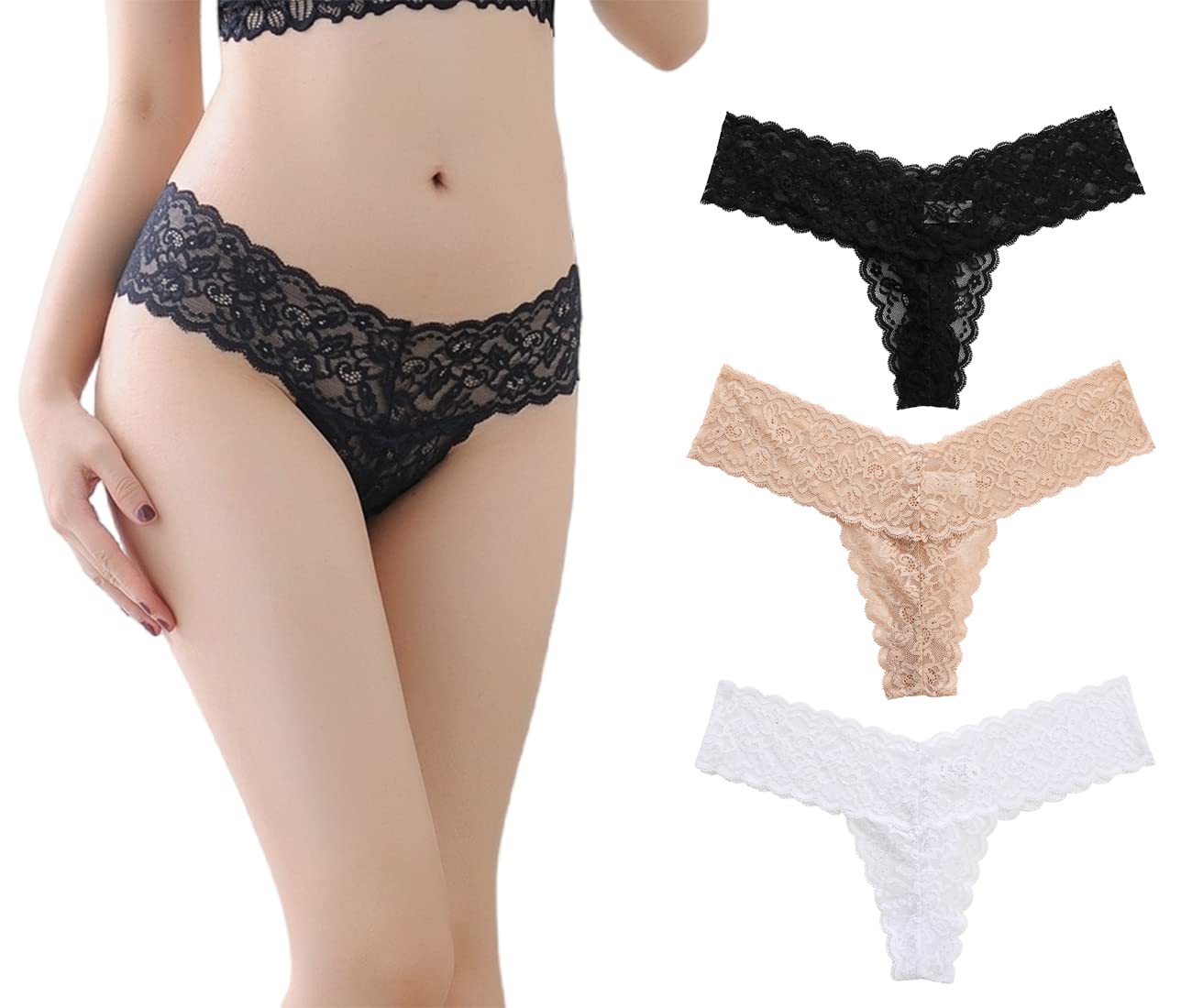marysgiftWomens Underwear See Through Panties Seamless Lace Briefs 3 Pack
