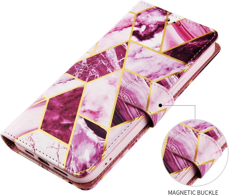 Image of ClickCase for Redmi Note 15 Pro 5G Marble Series Faux Leather Back Case Card Holder Wallet with Magnetic Closure Flip Cover for Redmi Note 15 Pro 5G (Wine Purple)