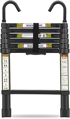 Miniatura 1 de Escalera telescópica RIKADE de aluminio de 6.5 pies con patas antideslizantes y gancho estable, escalera de extensión portátil para el hogar y el