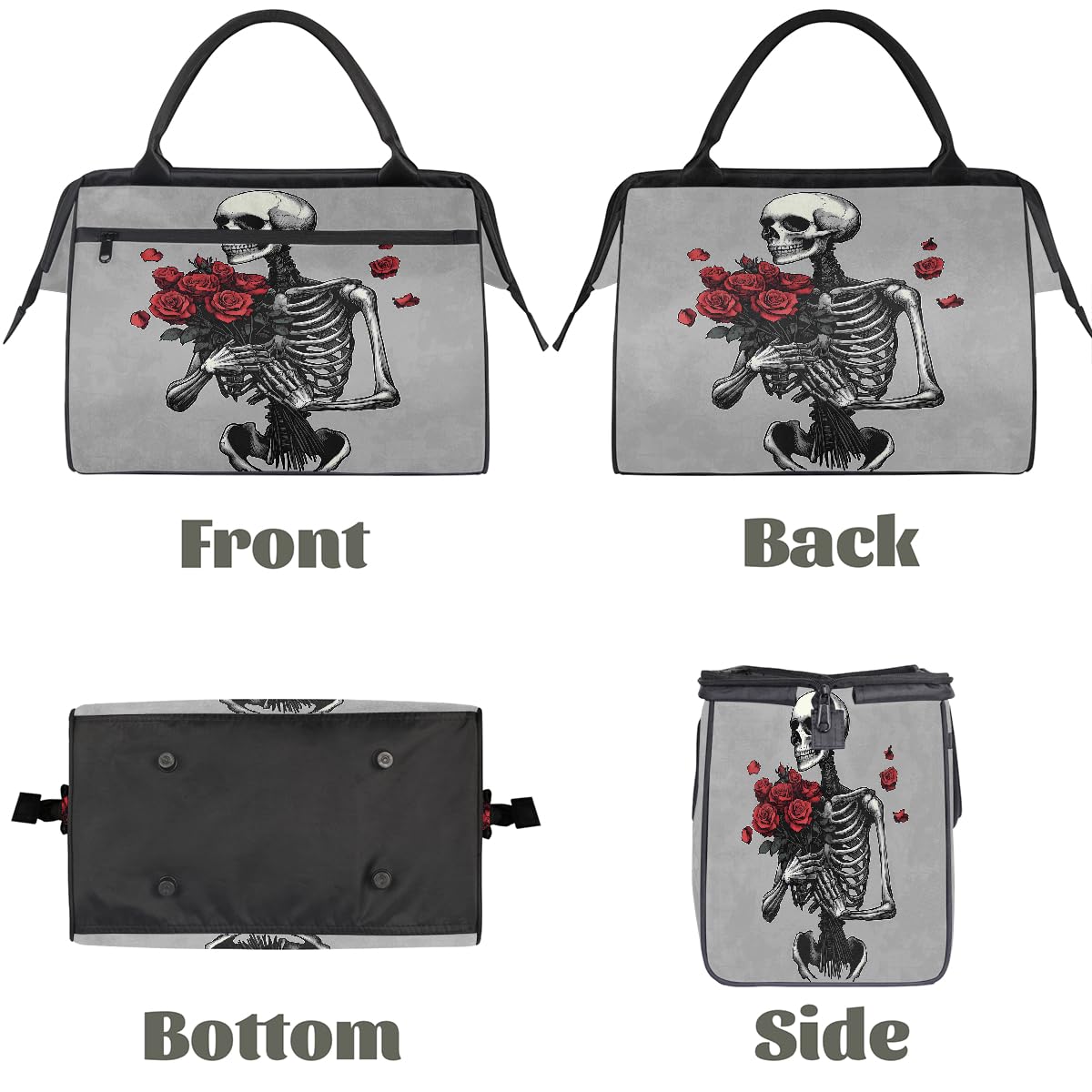 Borsa da palestra con teschio floreale per uomini e donne, scheletro rosa da viaggio, borsone sportivo da viaggio, borsa impermeabile per il fine settimana, borsa leggera da portare a mano