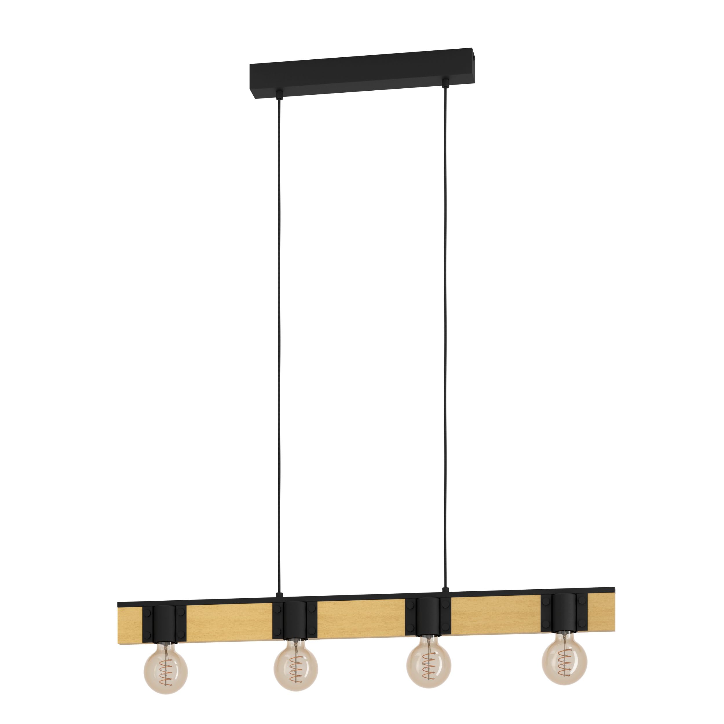 Eglo Black, Natural Bailrigg Pendant Light, Four-Bulb