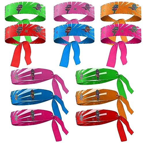 SINRAD Ninjas Stirnband,12 Stück Ninja Party Zubehör,Ninjas Party Favors,Ninjas Party Stirnband ,Für Halloween Weihnachten Geburtstag Geschenke(Grün/Orange/Lila/Rosa/rot/blau)