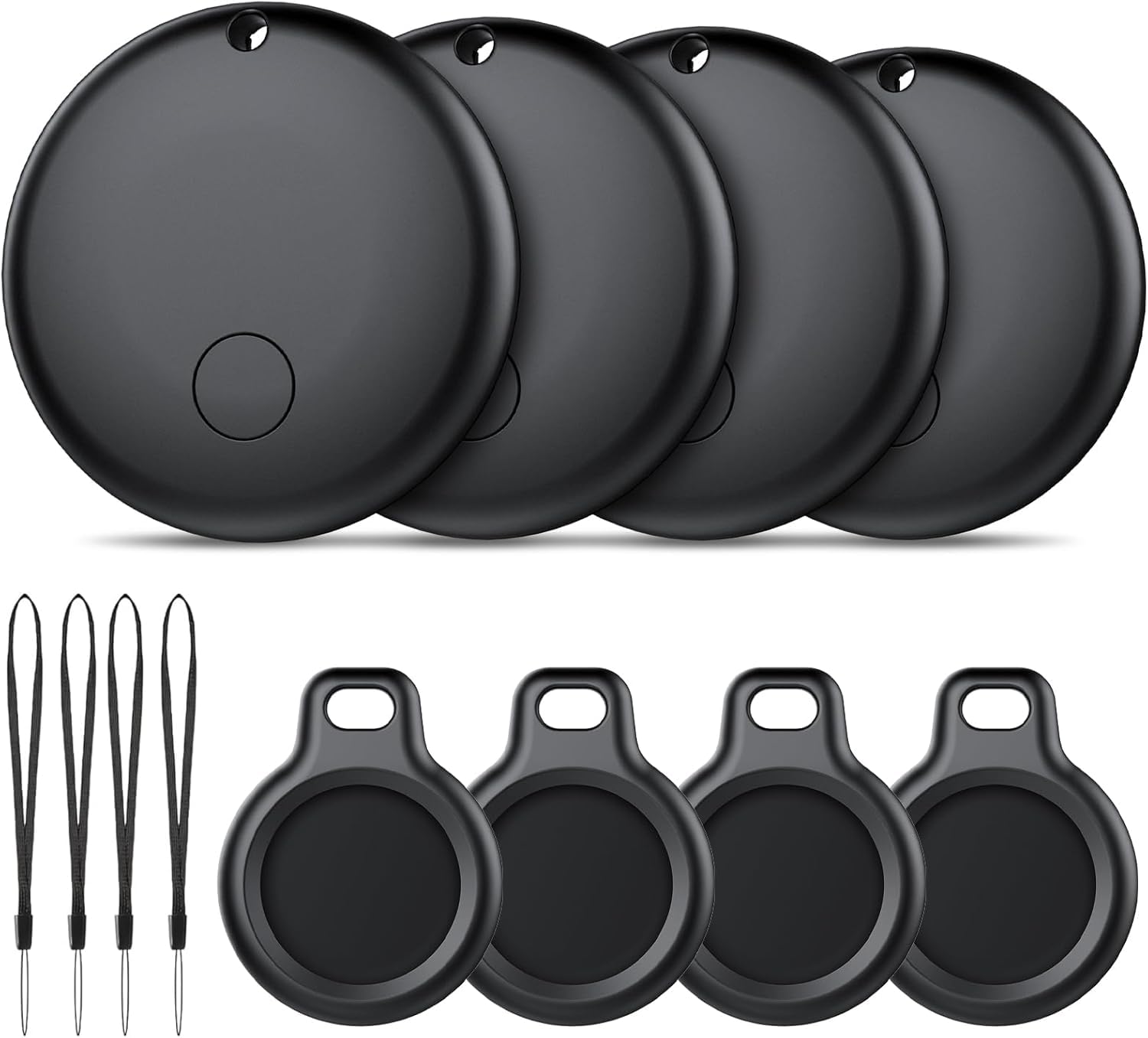 Android Smart Tag, Tracker con Google's Find Hub (Solo Android), IP68 Impermeabile, Bluetooth Localizzatore con Custodia Protettiva, Trova Oggetti per Chiavi/Bagagli/Portafogli, 4 Nero