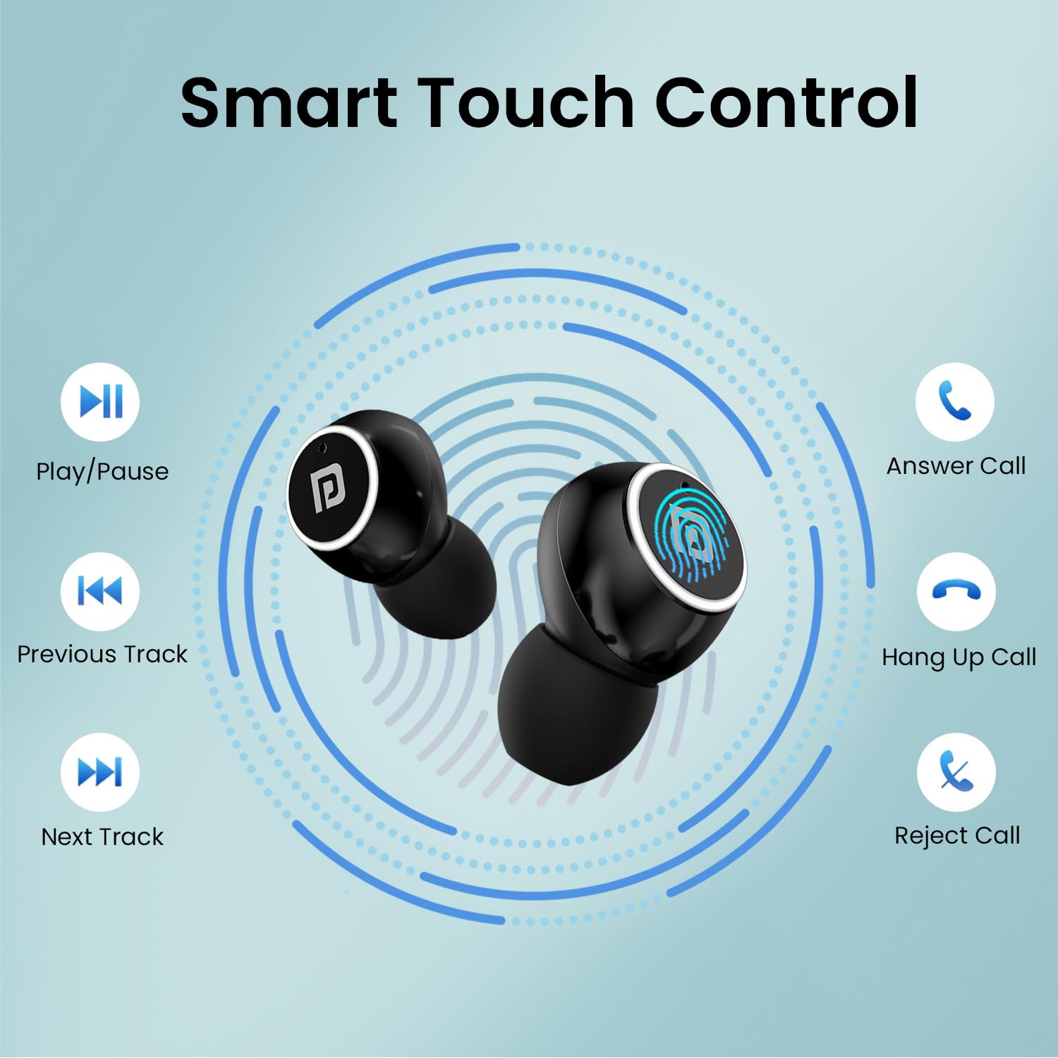 Portronics Harmonics Twins S13 in Ear True Wireless Earbuds with Mic, 24H Playtime, Game/Music Mode, Touch Control, 8mm Driver, Bluetooth 5.3v,IPX5 Water Resistance, Type C Fast Charging(Black) — Amazon image 7