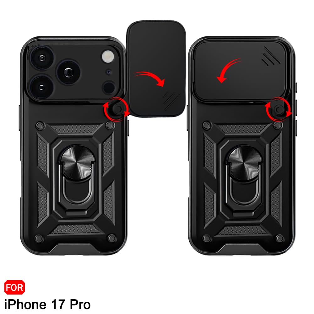 TheGiftKart Tough Armor Bumper Back Cover Case for iPhone 17 Pro | Rotating Camera Cover, Kickstand & Ring Holder | 360 Degree Protection Back Cover Case for iPhone 17 Pro (PC & TPU, Black) — Amazon image 4