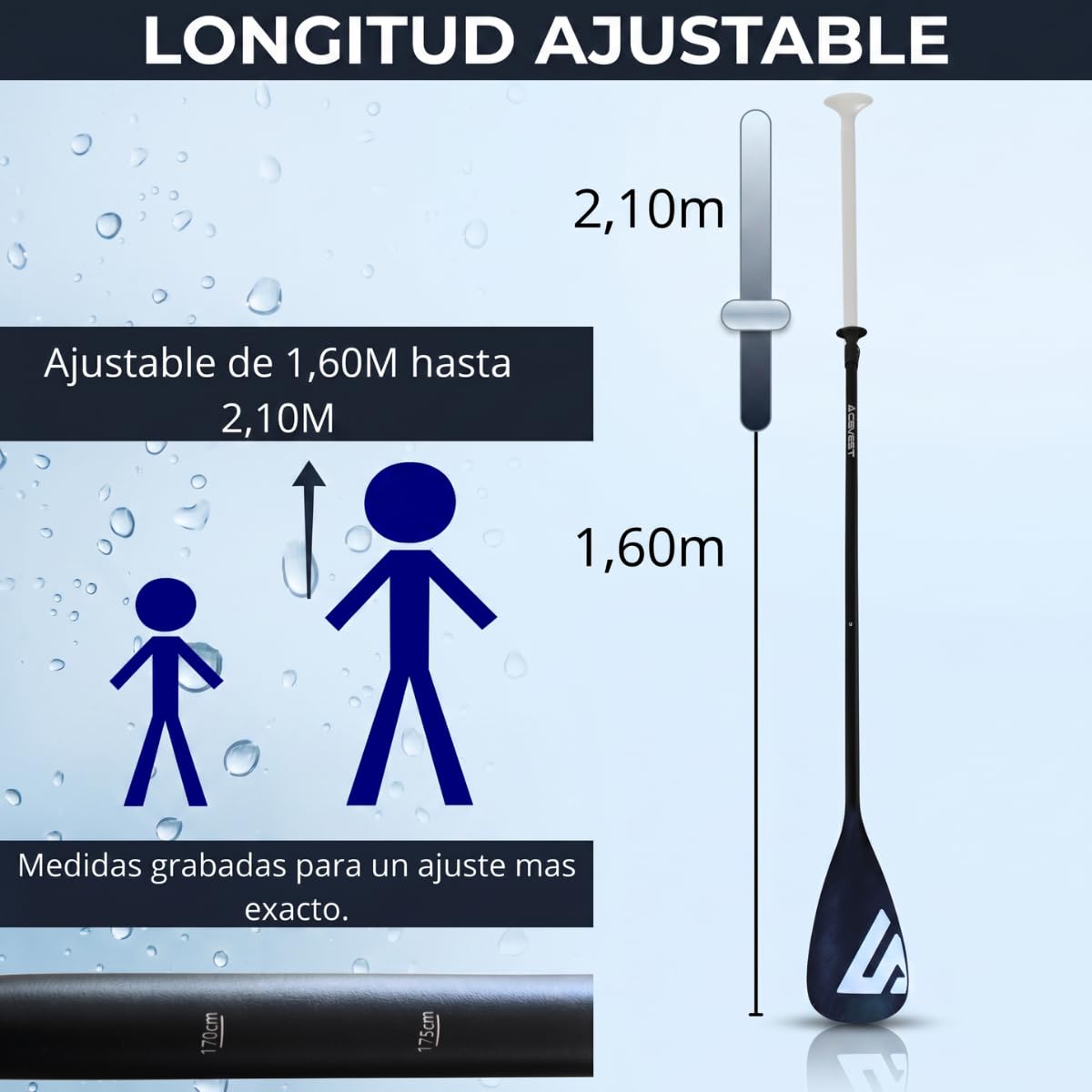 cavest Remo Paddle Surf Telescopico Ajustable, Remo De Paddle Surf Ligero Desmontable 3 Piezas.