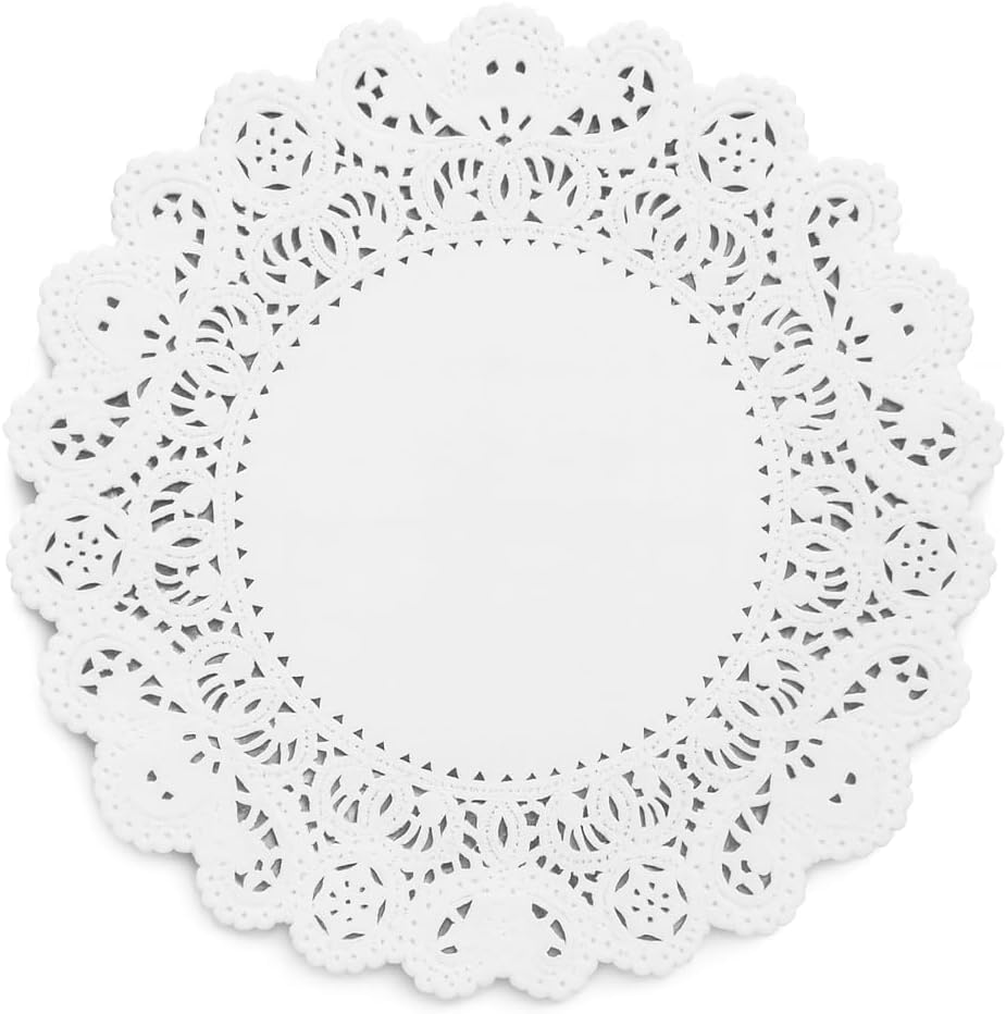 Heyiwell 50PC Disposable Round White Paper Doilies 18“Inch,Normandy Lace Placemats for Tables, Cakes, Desserts Crafts