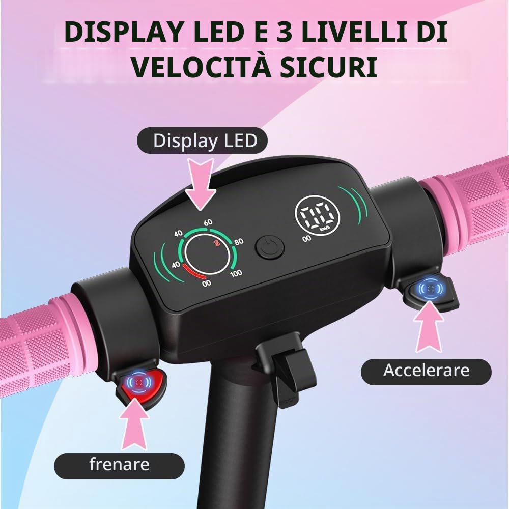 Monopattino Elettrico per Ragazzi U8 Fuoristrada - Doppia Sospensione - 16km/h Max, 10km Autonomia - Pieghevole e Leggero (6.7kg) - Motore 110W - Per Bambini 8-16 Anni (Rosa)