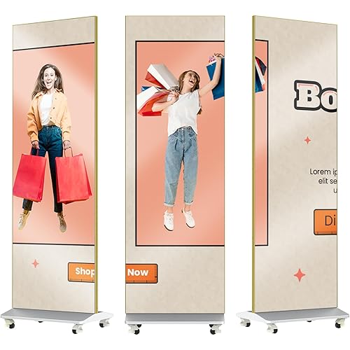 80 Inch LED Digital Signage Display, Foldable Seamless Stitching Kiosk, P1.86 GOB LED Screen Poster with Flight Case, Commercial Advertising Display for Events, Rentals and Weddings (Silver, 1 Unit)