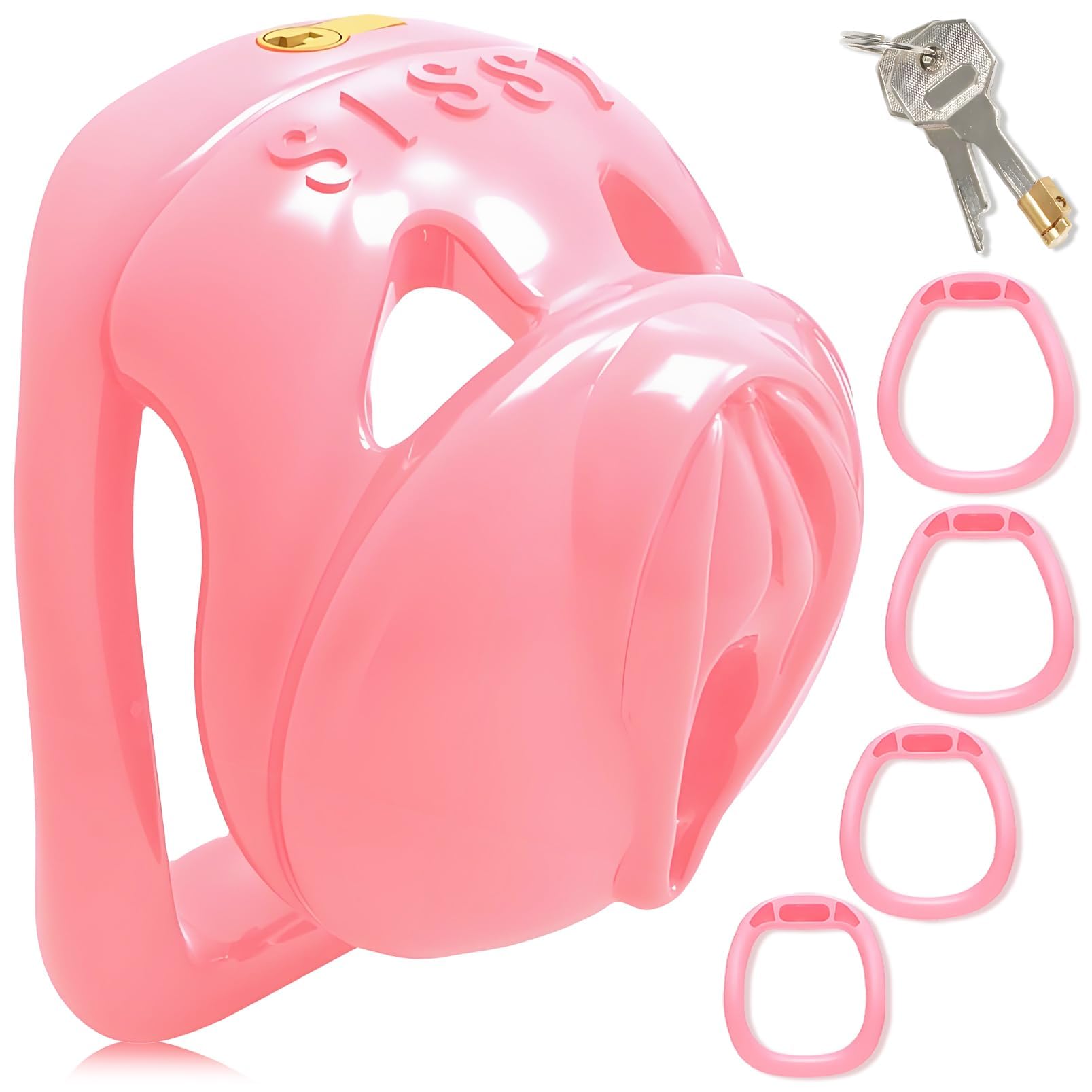 Gabbia di castità traspirante per uomini, gabbia del pene di Sissy con 4 anelli regolabili e 2 chiavi, gabbia di castità giocattolo del sesso SM serratura invisibile (S)