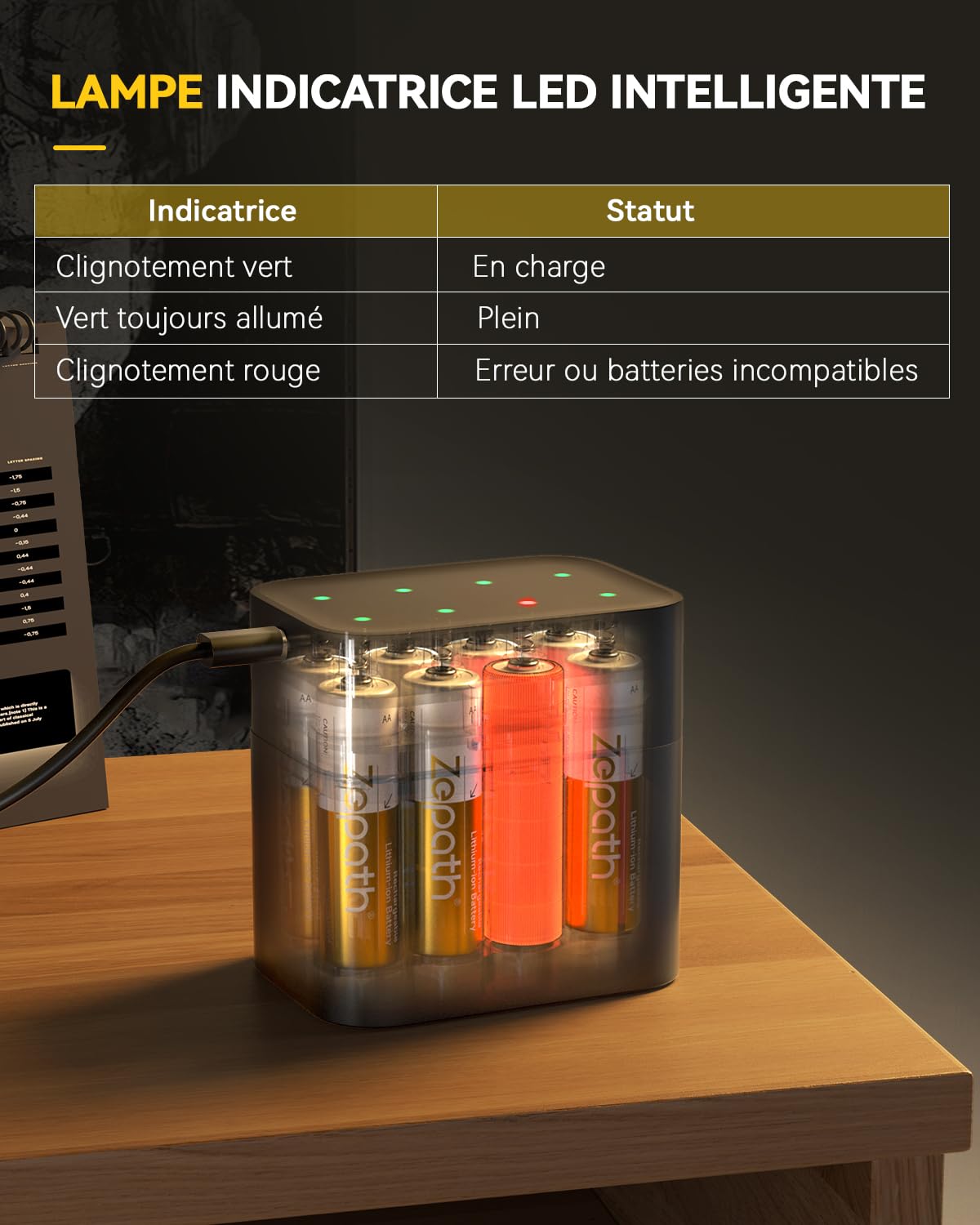 16 Piles AA Rechargeables au Lithium-ION avec Chargeur 4 Chargeur,1,5V 3600 mWh Haute Capacité Rechargeable AA Batterie, jusqu'à 2000+ Cycles