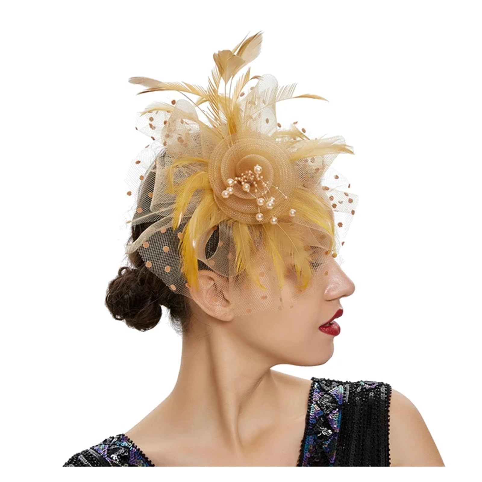 UALXPAO Wedding Hats Women Feather Flower Fascinator Hat Ladies Hair Accessories Wedding Party Floral Mesh Veil Headband Hairpin for Tea Party,Weddings(Color7)