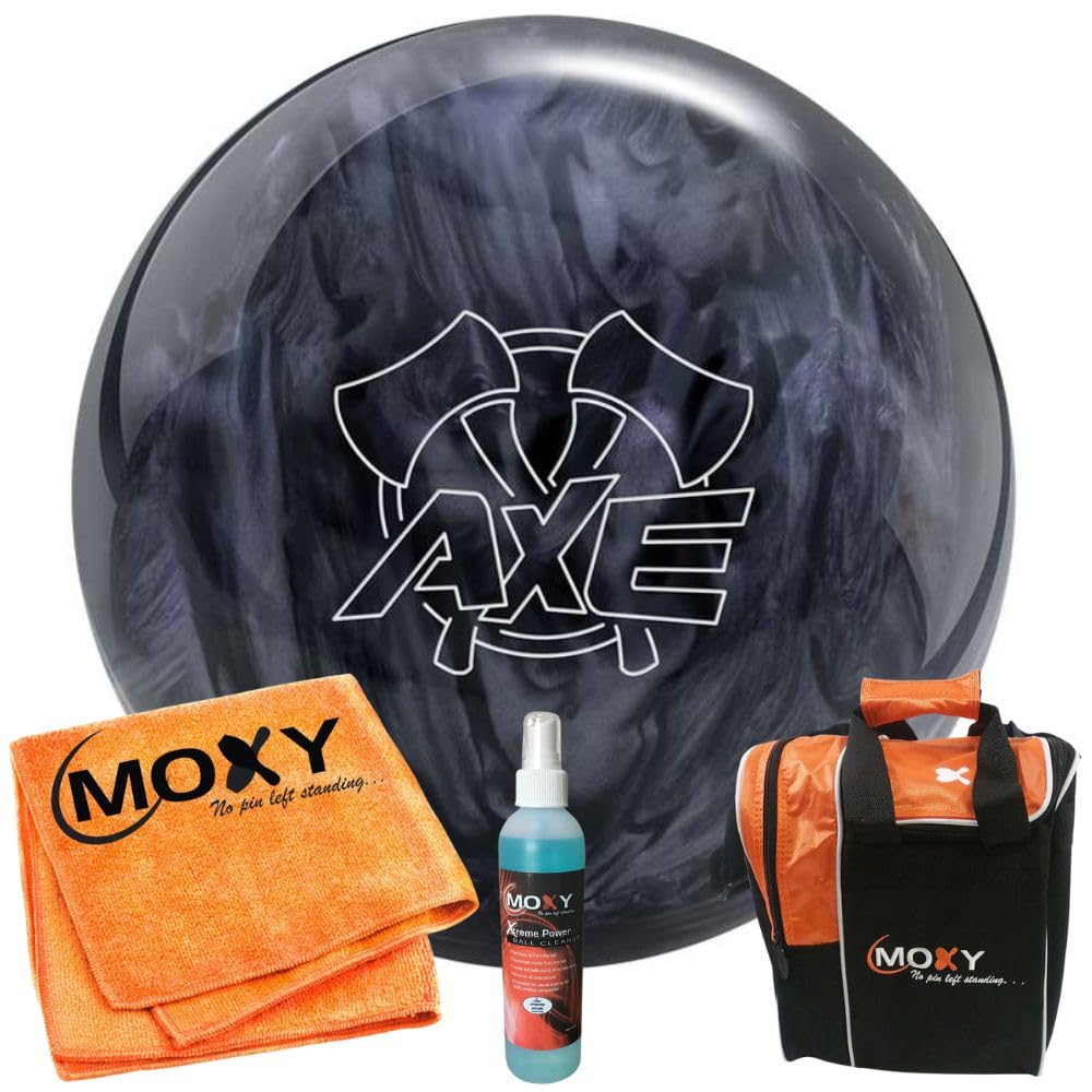 Bowlerstore Products Hammer Axe Black/Smoke Bowling Ball | Moxy Strike Black Bowling Bag | Moxy Grey Micro Fiber Towel | Moxy Xtreme Power Cleaner Package 10lbs